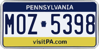 PA license plate MOZ5398