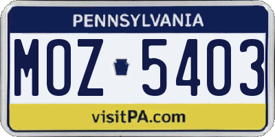 PA license plate MOZ5403