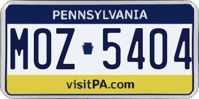 PA license plate MOZ5404