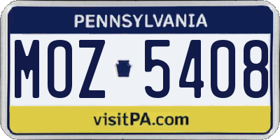 PA license plate MOZ5408