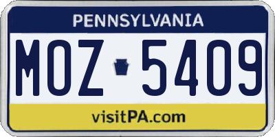PA license plate MOZ5409