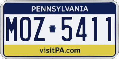 PA license plate MOZ5411