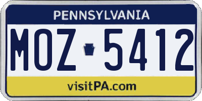 PA license plate MOZ5412