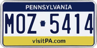 PA license plate MOZ5414