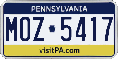 PA license plate MOZ5417