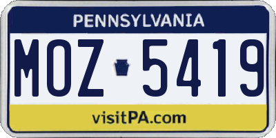 PA license plate MOZ5419