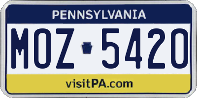 PA license plate MOZ5420