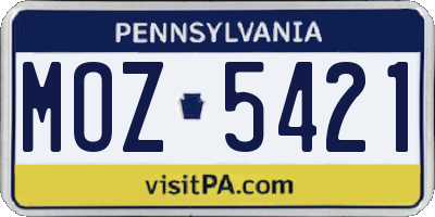 PA license plate MOZ5421