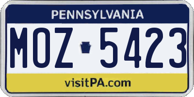 PA license plate MOZ5423
