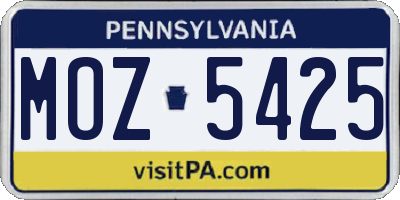 PA license plate MOZ5425
