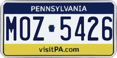 PA license plate MOZ5426