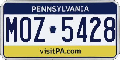PA license plate MOZ5428