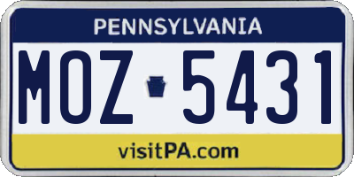 PA license plate MOZ5431