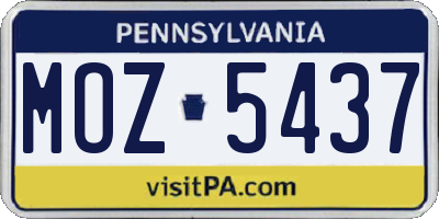 PA license plate MOZ5437