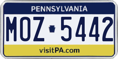 PA license plate MOZ5442