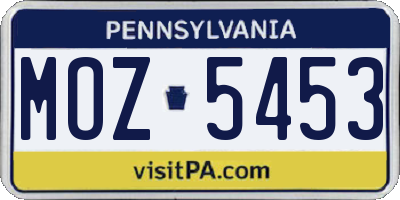 PA license plate MOZ5453