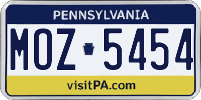 PA license plate MOZ5454