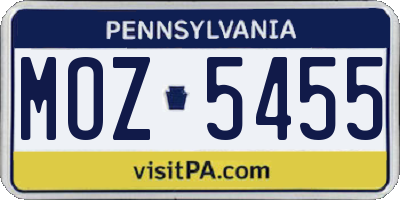 PA license plate MOZ5455