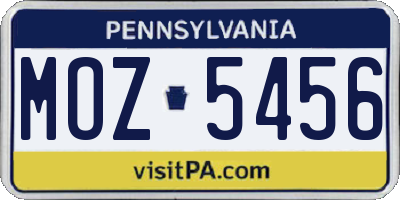 PA license plate MOZ5456