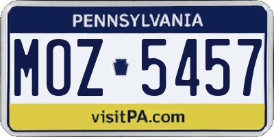 PA license plate MOZ5457