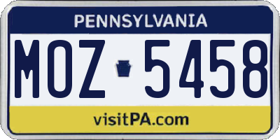 PA license plate MOZ5458