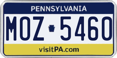 PA license plate MOZ5460