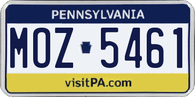 PA license plate MOZ5461