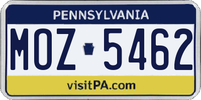 PA license plate MOZ5462