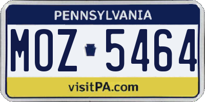 PA license plate MOZ5464