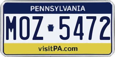 PA license plate MOZ5472