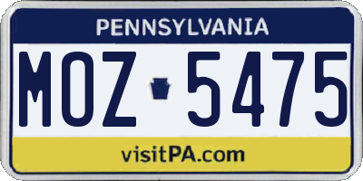 PA license plate MOZ5475