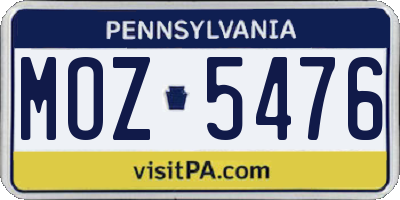 PA license plate MOZ5476
