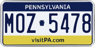 PA license plate MOZ5478