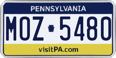 PA license plate MOZ5480