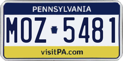 PA license plate MOZ5481