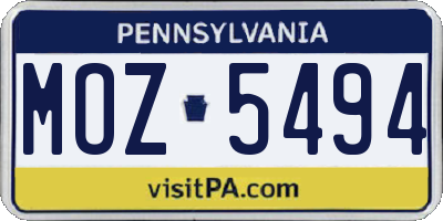 PA license plate MOZ5494