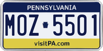 PA license plate MOZ5501