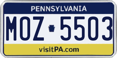 PA license plate MOZ5503