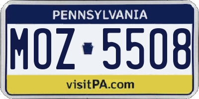 PA license plate MOZ5508