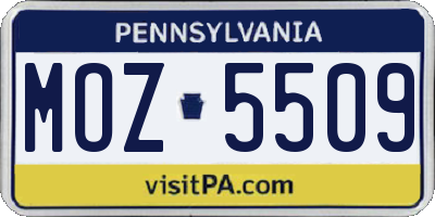 PA license plate MOZ5509