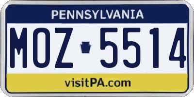 PA license plate MOZ5514
