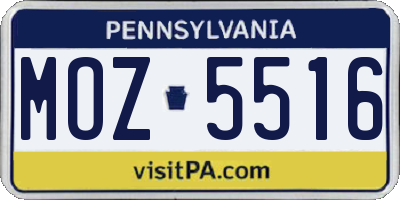 PA license plate MOZ5516
