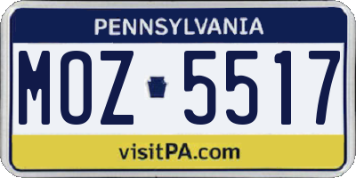 PA license plate MOZ5517