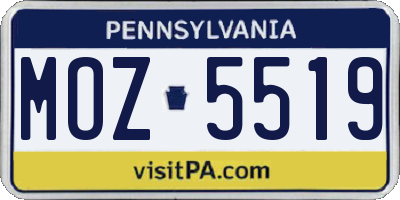 PA license plate MOZ5519