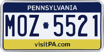 PA license plate MOZ5521