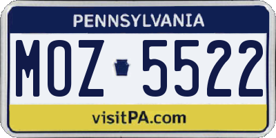 PA license plate MOZ5522