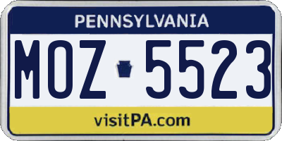 PA license plate MOZ5523