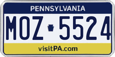 PA license plate MOZ5524