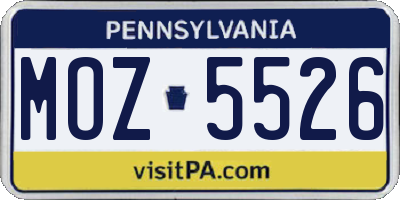PA license plate MOZ5526