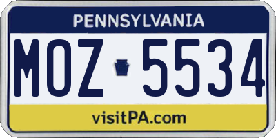 PA license plate MOZ5534